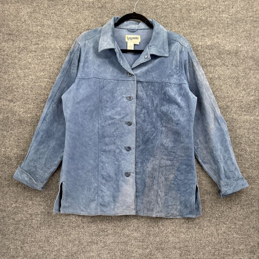 VTG Bagatelle Womens Suede Jacket Shacket Size M Blue Washable Leather Button Up